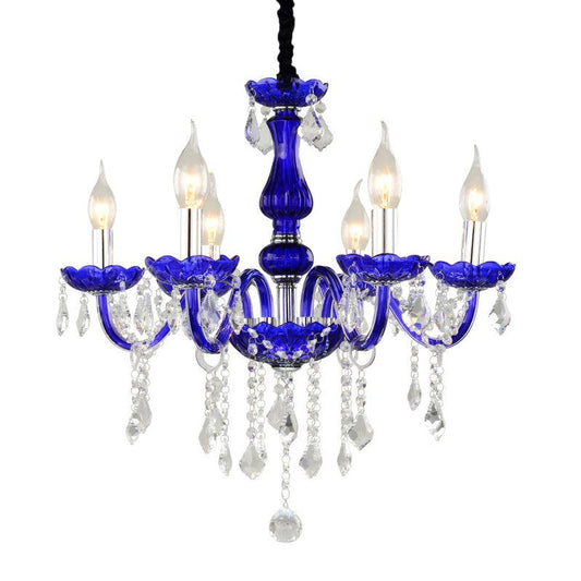 6-Bulb Ceiling Chandelier Modern Candle Bell Crystal Light Blue - Rebooters