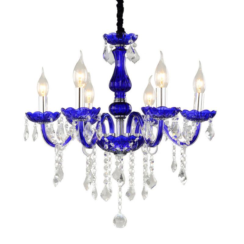 6-Bulb Ceiling Chandelier Modern Candle Bell Crystal Light Blue - Rebooters