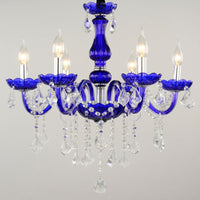 6-Bulb Ceiling Chandelier Modern Candle Bell Crystal Light Blue - Rebooters