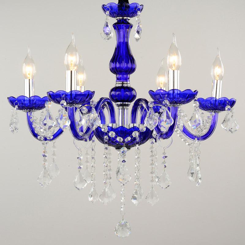 6-Bulb Ceiling Chandelier Modern Candle Bell Crystal Light Blue - Rebooters