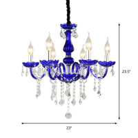 6-Bulb Ceiling Chandelier Modern Candle Bell Crystal Light Blue - Rebooters