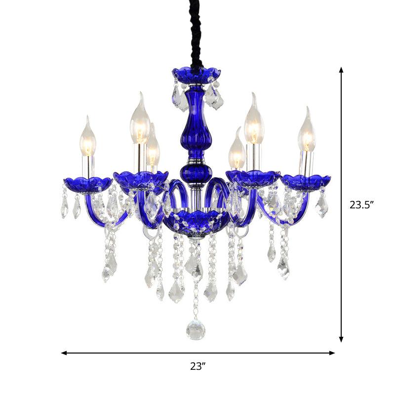 6-Bulb Ceiling Chandelier Modern Candle Bell Crystal Light Blue - Rebooters