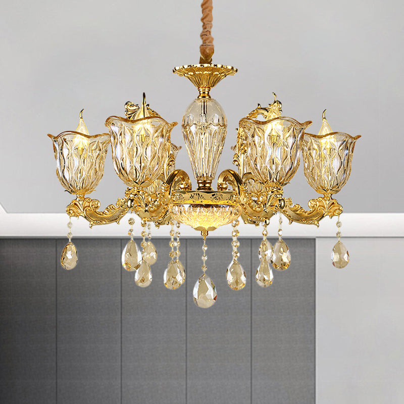 Champagne 6/8 Heads Chandelier Modernism Amber Crystal Light - Rebooters