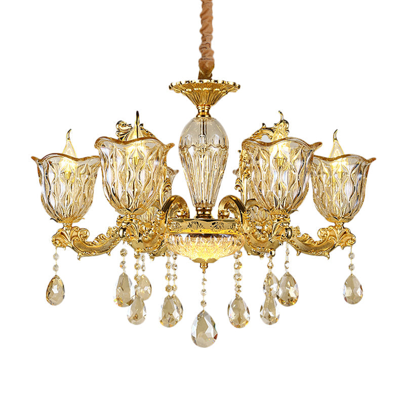 Champagne 6/8 Heads Chandelier Modernism Amber Crystal Light - Rebooters