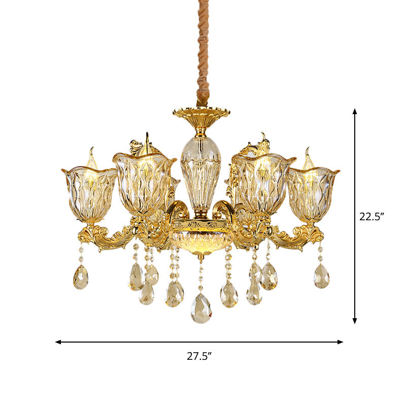 Champagne 6/8 Heads Chandelier Modernism Amber Crystal Light - Rebooters