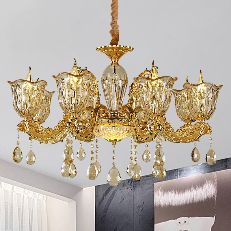 Champagne 6/8 Heads Chandelier Modernism Amber Crystal Light - Rebooters