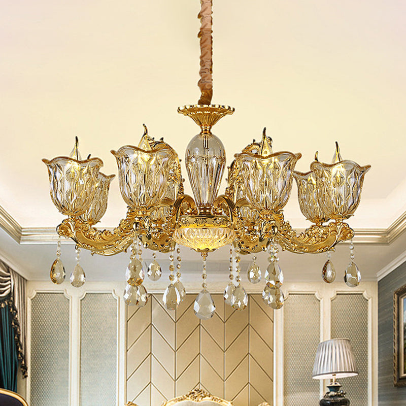 Champagne 6/8 Heads Chandelier Modernism Amber Crystal Light - Rebooters