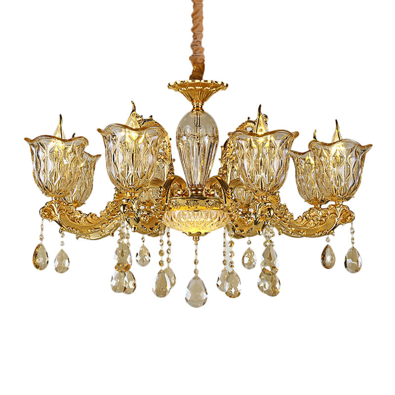 Champagne 6/8 Heads Chandelier Modernism Amber Crystal Light - Rebooters