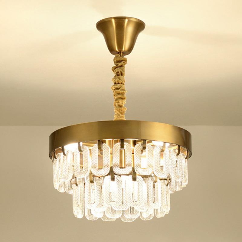 6-Head Crystal Chandelier Light Postmodern Gold 2 Tiers - Rebooters