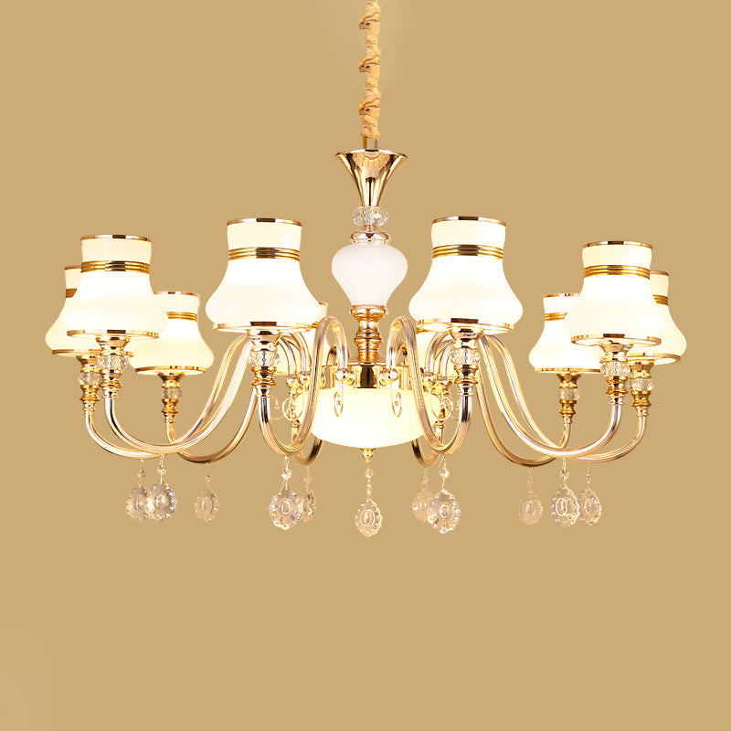 10-Light Flared Ceiling Chandelier Modern Gold Frosted Glass Pendant Lamp - Rebooters