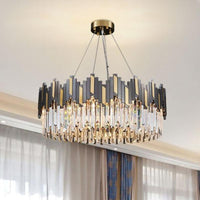 8 Bulbs Drum Chandelier Light Modern Black Gold Crystal Pendant - Rebooters