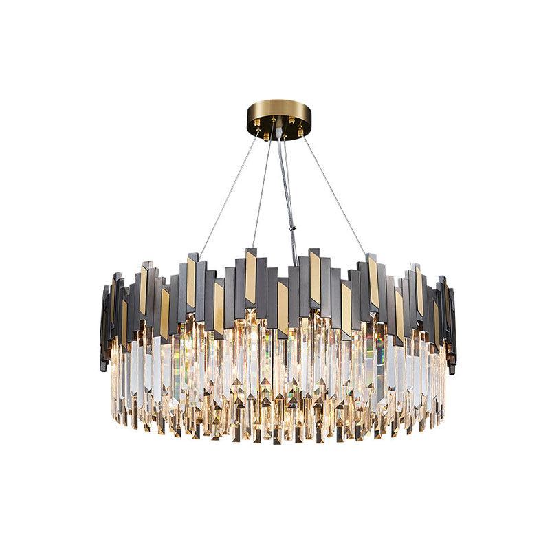 8 Bulbs Drum Chandelier Light Modern Black Gold Crystal Pendant - Rebooters