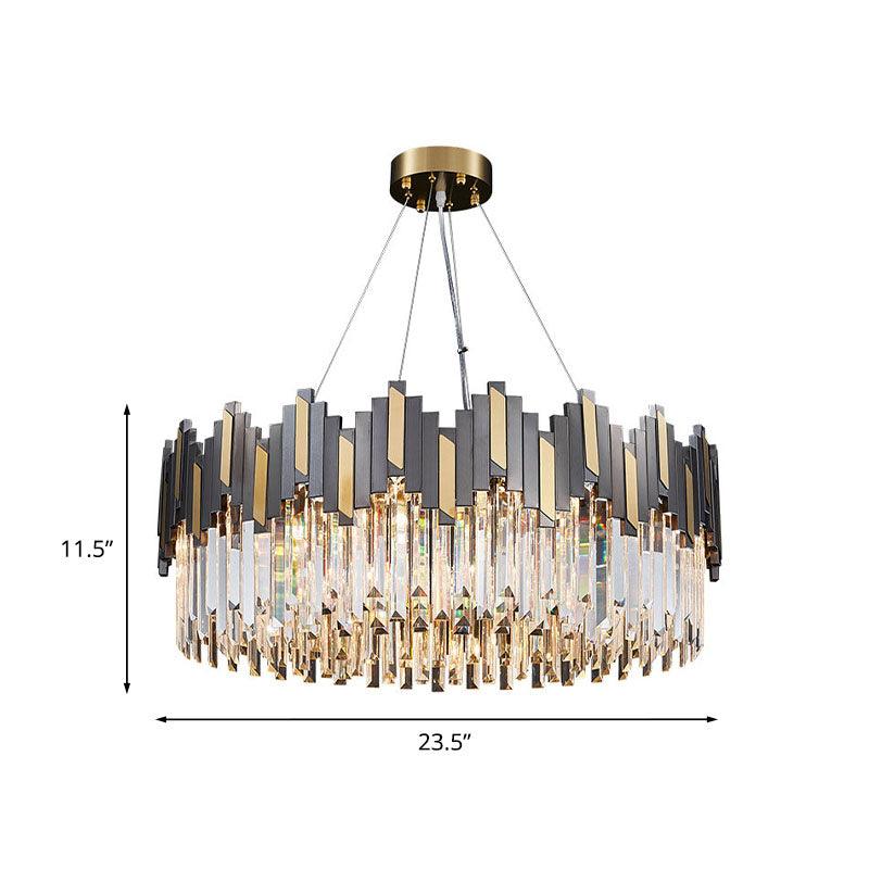 8 Bulbs Drum Chandelier Light Modern Black Gold Crystal Pendant - Rebooters