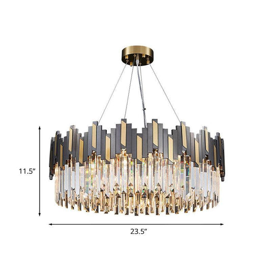 8 Bulbs Drum Chandelier Light Modern Black Gold Crystal Pendant - Rebooters