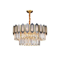 Tiered Bedroom Chandelier Lamp Modernism Clear Crystal 10 Heads Black and Gold Pendant - Rebooters