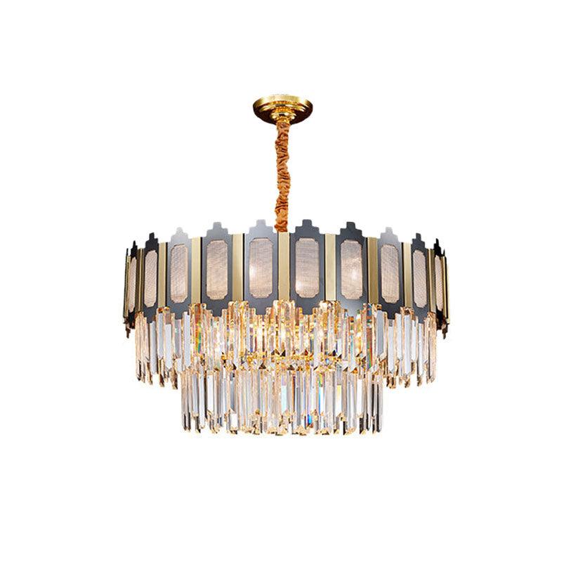 Tiered Bedroom Chandelier Lamp Modernism Clear Crystal 10 Heads Black and Gold Pendant - Rebooters
