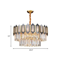 Tiered Bedroom Chandelier Lamp Modernism Clear Crystal 10 Heads Black and Gold Pendant - Rebooters