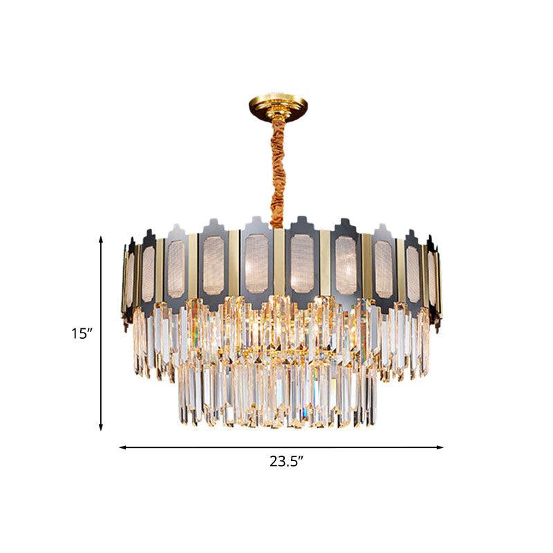 Tiered Bedroom Chandelier Lamp Modernism Clear Crystal 10 Heads Black and Gold Pendant - Rebooters
