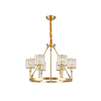 6-Head Crystal Suspension Light Modern Brass Cylinder Chandelier - Rebooters