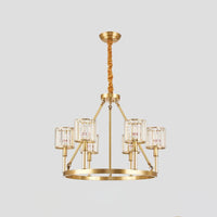 6-Head Crystal Suspension Light Modern Brass Cylinder Chandelier - Rebooters