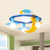 Metal Crescent Pendant Light Fixture Kids 4-Light Blue Chandelier - Rebooters