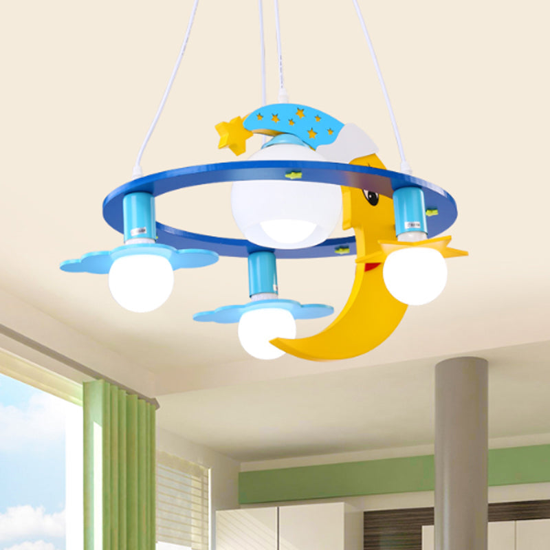 Metal Crescent Pendant Light Fixture Kids 4-Light Blue Chandelier - Rebooters