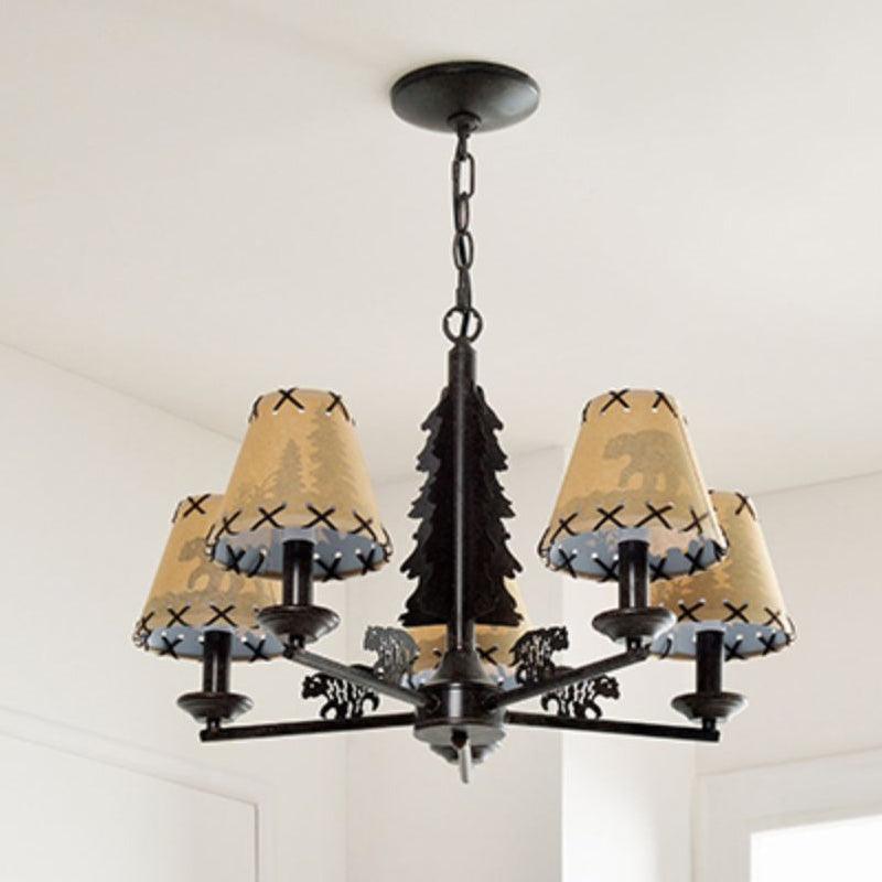 Bear And Forest Print Chandelier Nordic 5 Heads Black Light - Rebooters
