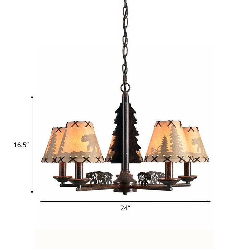 Bear And Forest Print Chandelier Nordic 5 Heads Black Light - Rebooters