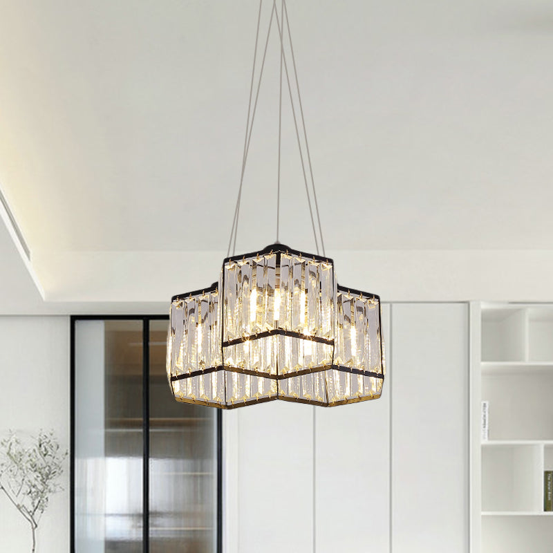 3/4 Heads Ceiling Chandelier Simple Hexagon Clear K9 Crystal Light in Black - Rebooters