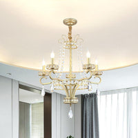5/8 Bulbs Candle Chandelier Lamp Rustic Gold Crystal Pendant Light - Rebooters
