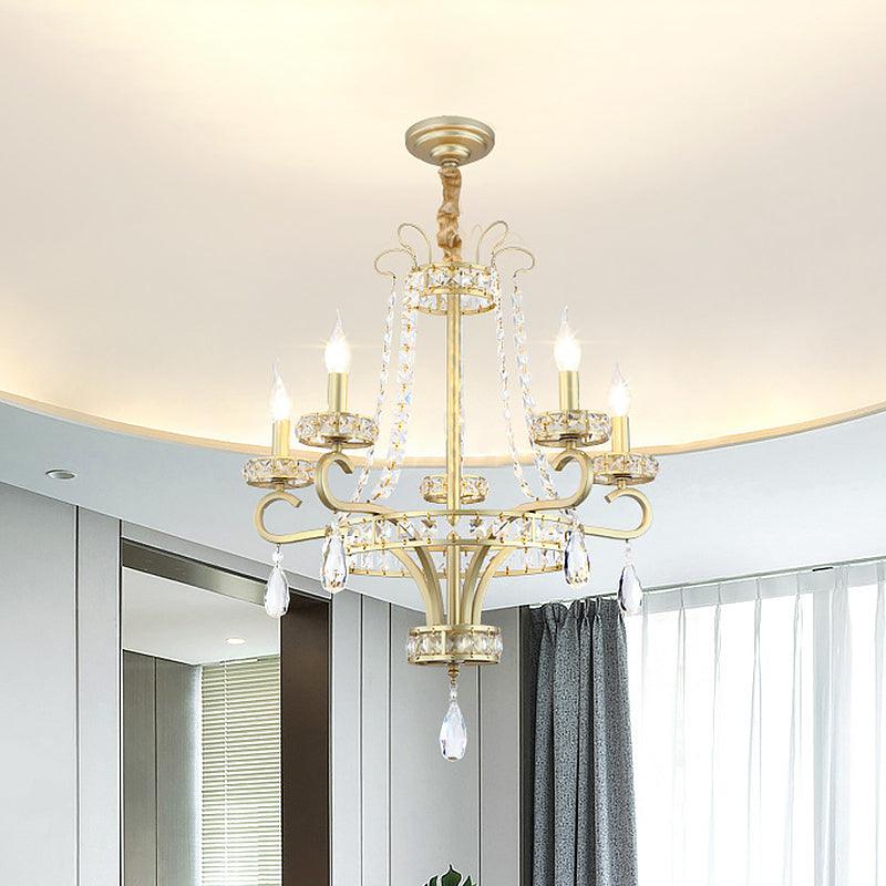5/8 Bulbs Candle Chandelier Lamp Rustic Gold Crystal Pendant Light - Rebooters