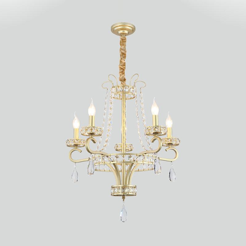 5/8 Bulbs Candle Chandelier Lamp Rustic Gold Crystal Pendant Light - Rebooters