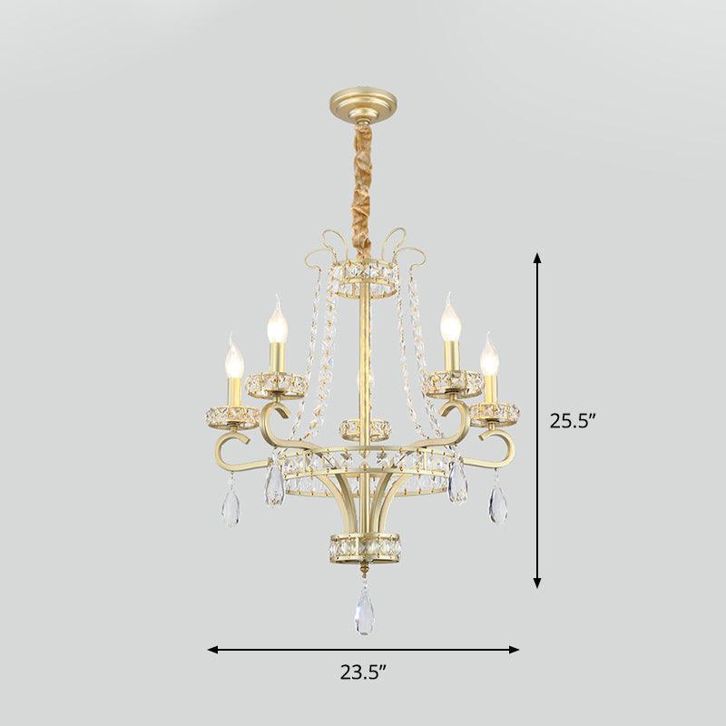 5/8 Bulbs Candle Chandelier Lamp Rustic Gold Crystal Pendant Light - Rebooters