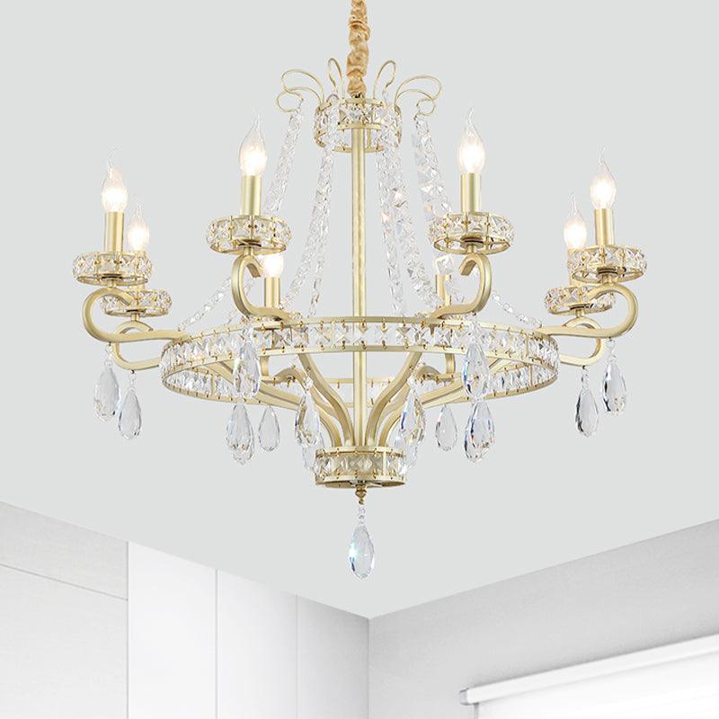 5/8 Bulbs Candle Chandelier Lamp Rustic Gold Crystal Pendant Light - Rebooters