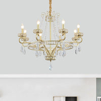 5/8 Bulbs Candle Chandelier Lamp Rustic Gold Crystal Pendant Light - Rebooters