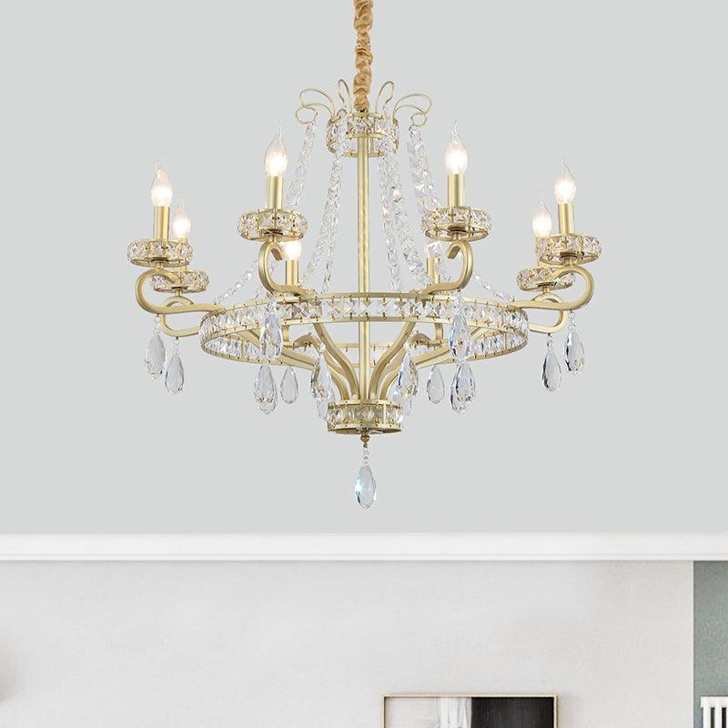 5/8 Bulbs Candle Chandelier Lamp Rustic Gold Crystal Pendant Light - Rebooters