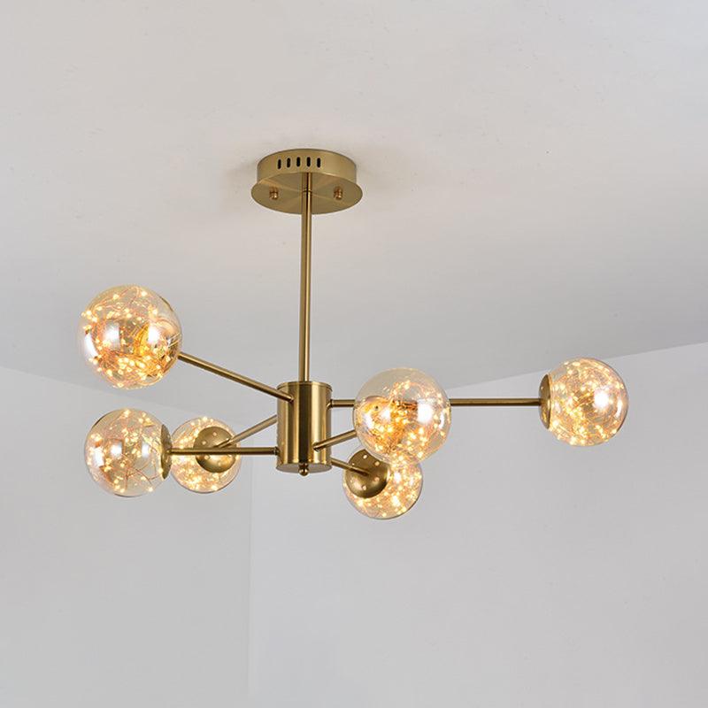 Amber Glass Ball Suspension Light Modernist 6/8 Heads Chandelier - Rebooters