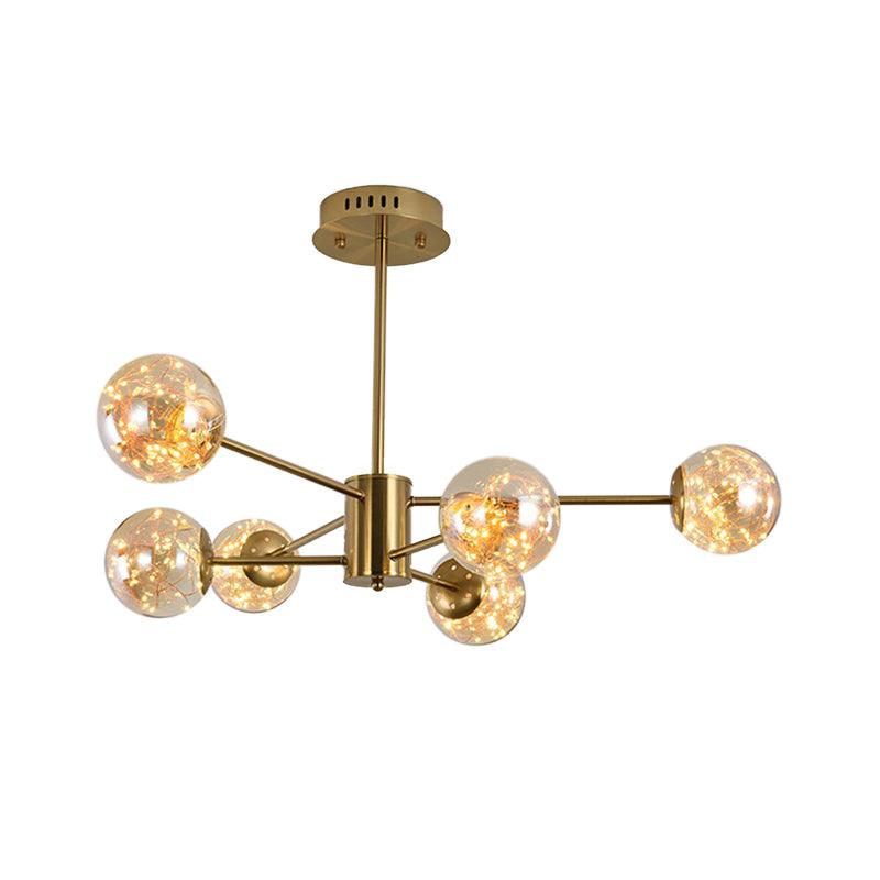 Amber Glass Ball Suspension Light Modernist 6/8 Heads Chandelier - Rebooters
