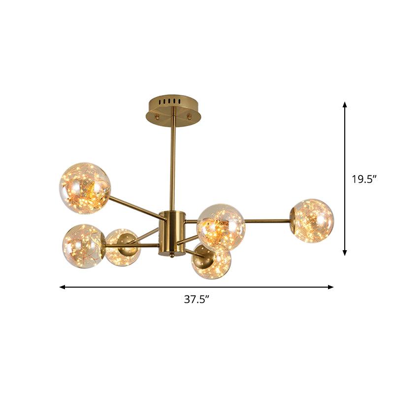Amber Glass Ball Suspension Light Modernist 6/8 Heads Chandelier - Rebooters