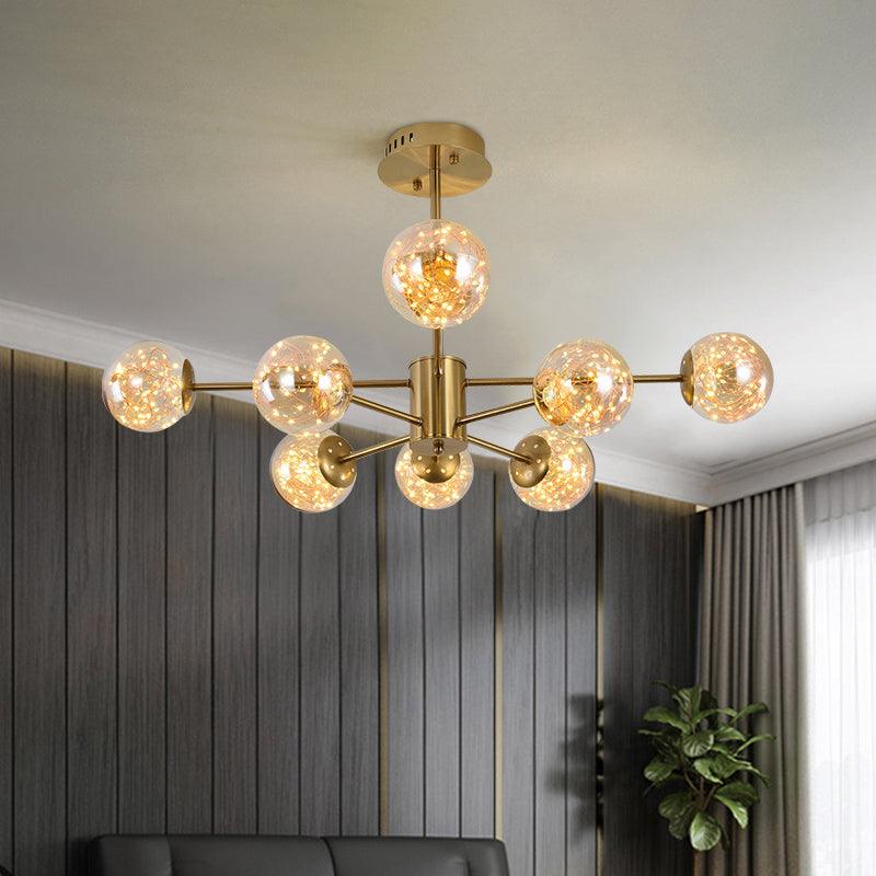 Amber Glass Ball Suspension Light Modernist 6/8 Heads Chandelier - Rebooters