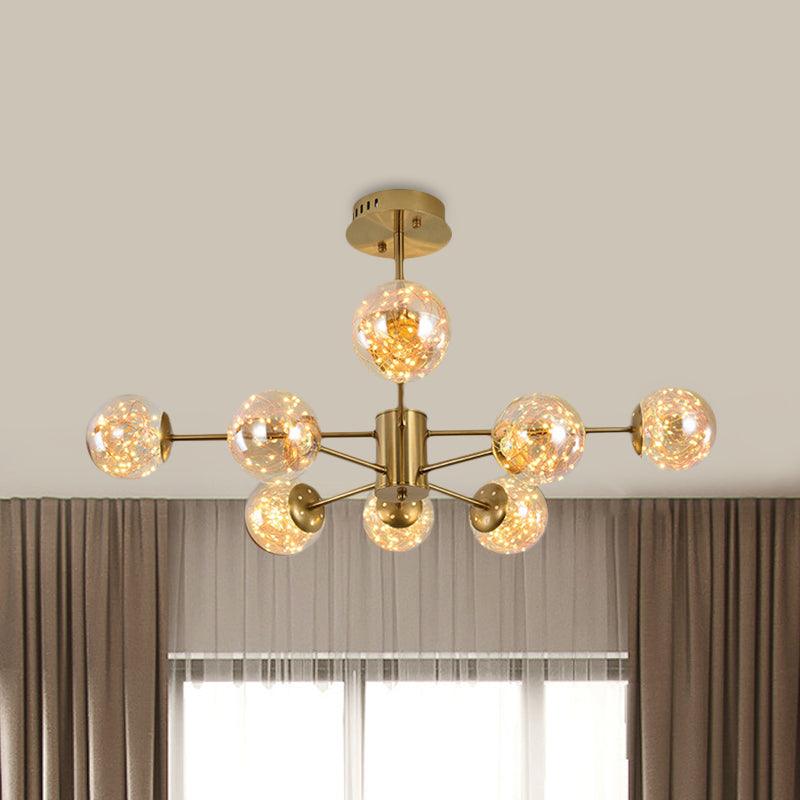 Amber Glass Ball Suspension Light Modernist 6/8 Heads Chandelier - Rebooters