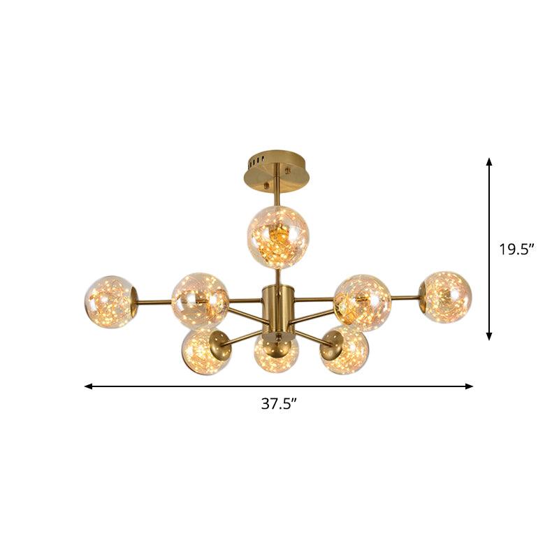 Amber Glass Ball Suspension Light Modernist 6/8 Heads Chandelier - Rebooters
