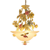 3-Light Inverted Hat Shade Chandelier American Flower Green Opaline Glass Ceiling Pendant Lamp - Rebooters
