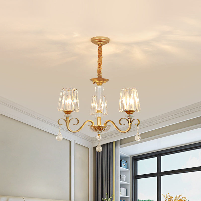 Conical Crystal Hanging Chandelier Traditional 3 Heads Gold - Rebooters