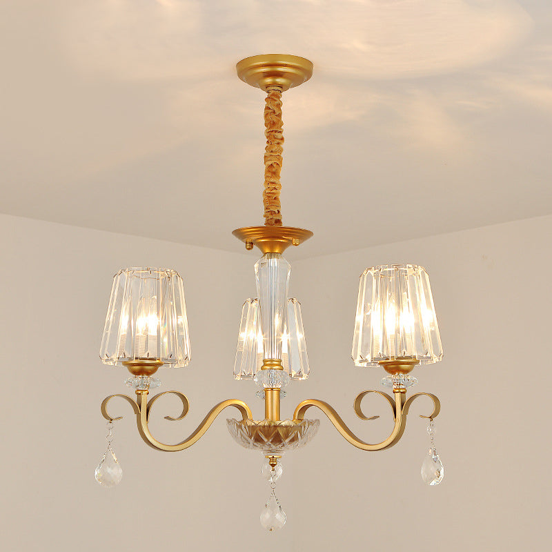 Conical Crystal Hanging Chandelier Traditional 3 Heads Gold - Rebooters