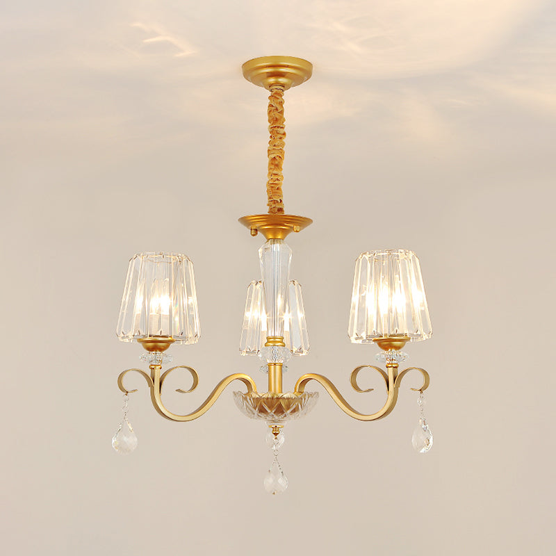 Conical Crystal Hanging Chandelier Traditional 3 Heads Gold - Rebooters