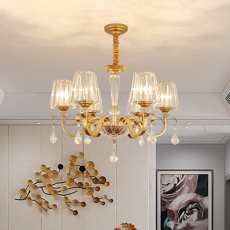 Conical Crystal Hanging Chandelier Traditional 3 Heads Gold - Rebooters