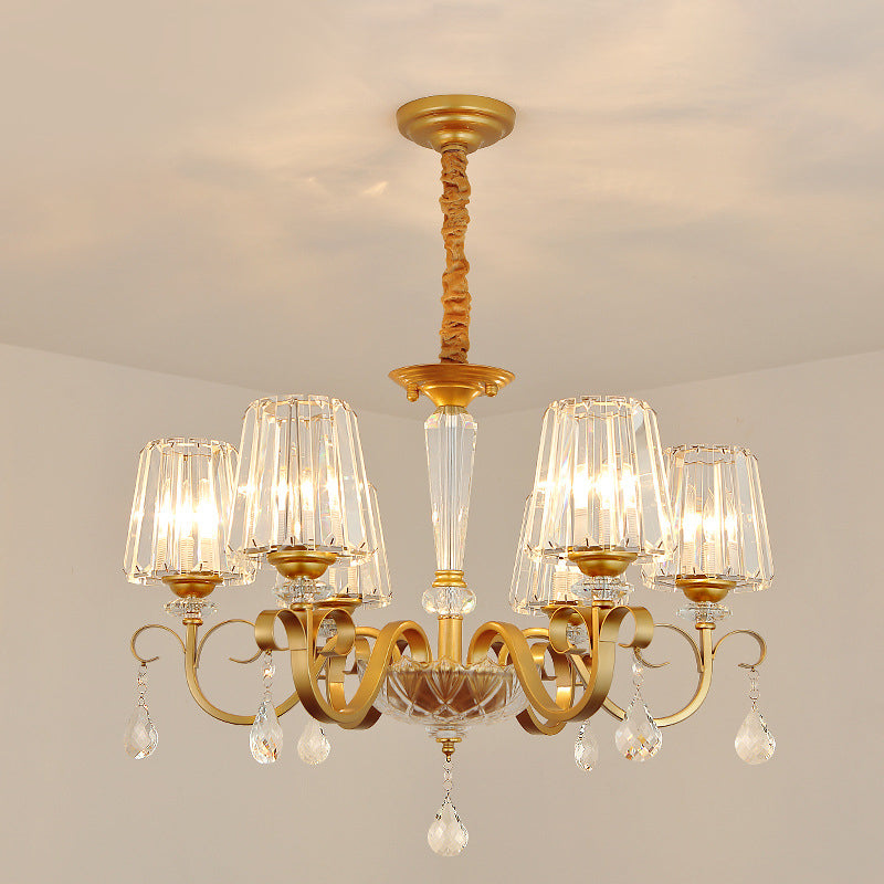 Conical Crystal Hanging Chandelier Traditional 3 Heads Gold - Rebooters