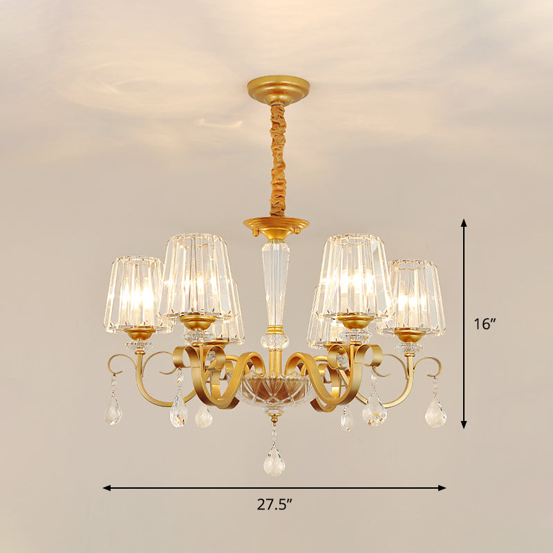 Conical Crystal Hanging Chandelier Traditional 3 Heads Gold - Rebooters