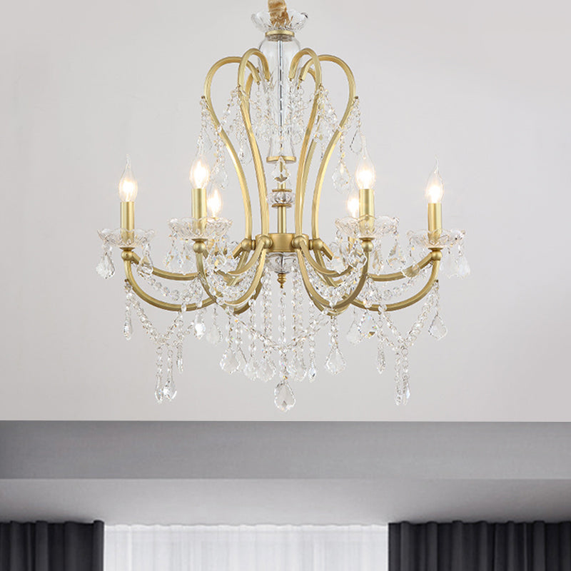 Gold Candlestick Chandelier Light Rural Beveled Crystal 6 Heads - Rebooters